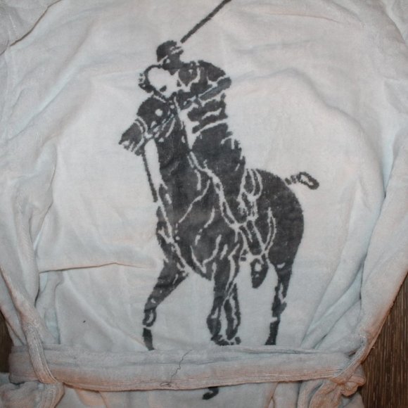 NWT MEN'S POLO RALPH LAUREN BIG‎ PONY VELOUR PLUSH BATH ROBE WHITE GRAY - Picture 2 of 8